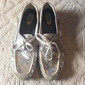 Silver sequined top siders